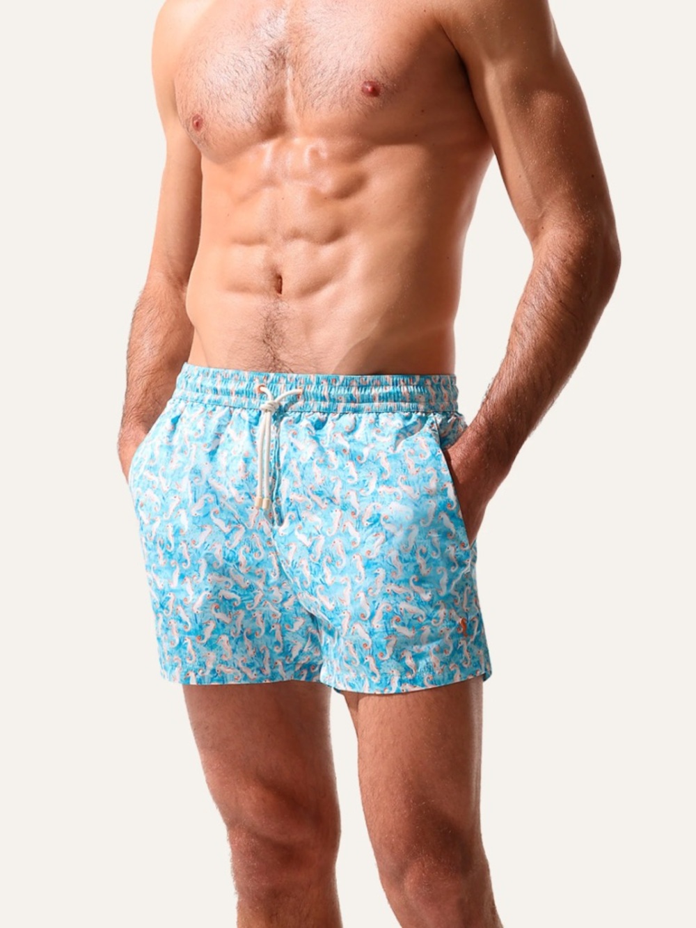 Kampos Luxury Seahorse Swim Trunks Made in Italy Turquoise Blue Mens Sz Medium